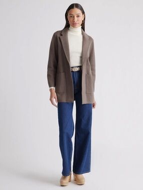 Quince Organic Cotton Knit Blazer Heather Brown Women’s Large Chic